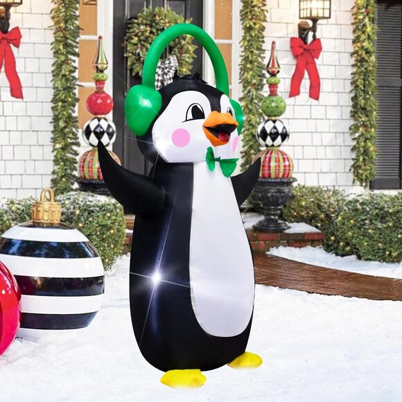 4ft Christmas Inflatable Penguin with Headphones for Indoor and Outdoor Display - Picture 6 of 7